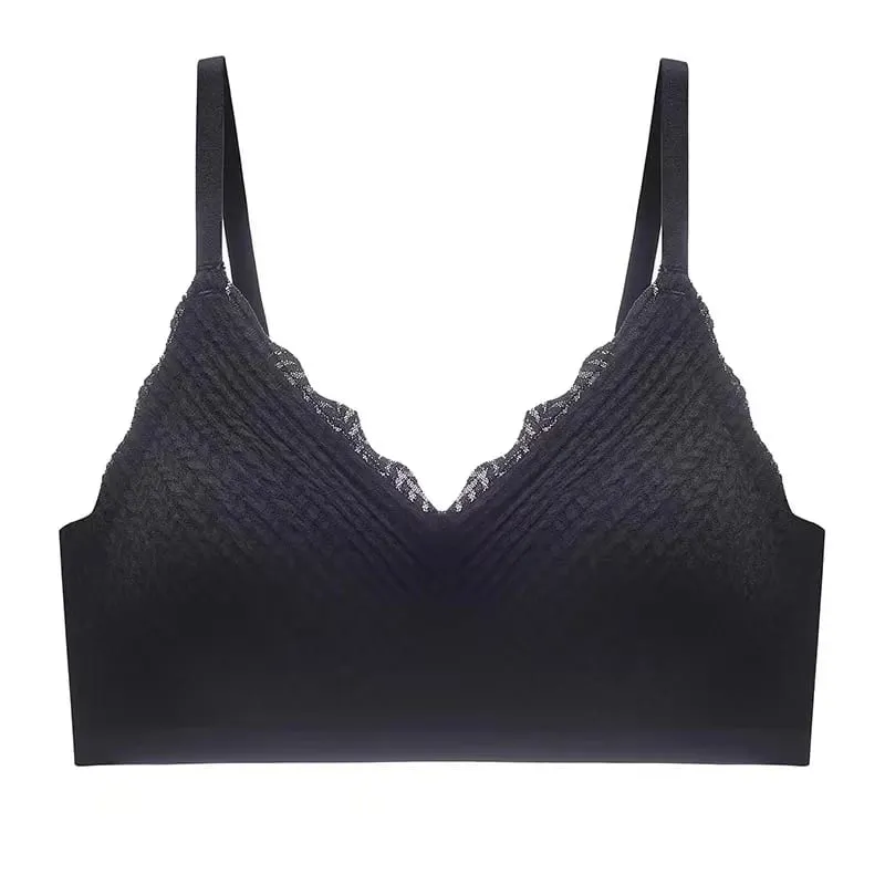 Women Lace Seamless Wireless Bra Thin‑Section Spaghetti Strap Back Non‑Slip Gathered Lingerie For Small Chest — image 7