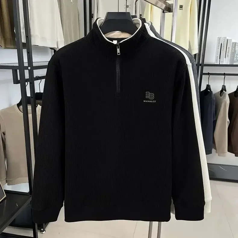 Autumn Men's Sweatwear Warm Pullover Solid Half Zipper Casual Long Sleeve Hoodie Thicken Half Turtleneck Sweatshirts Winter Tops
