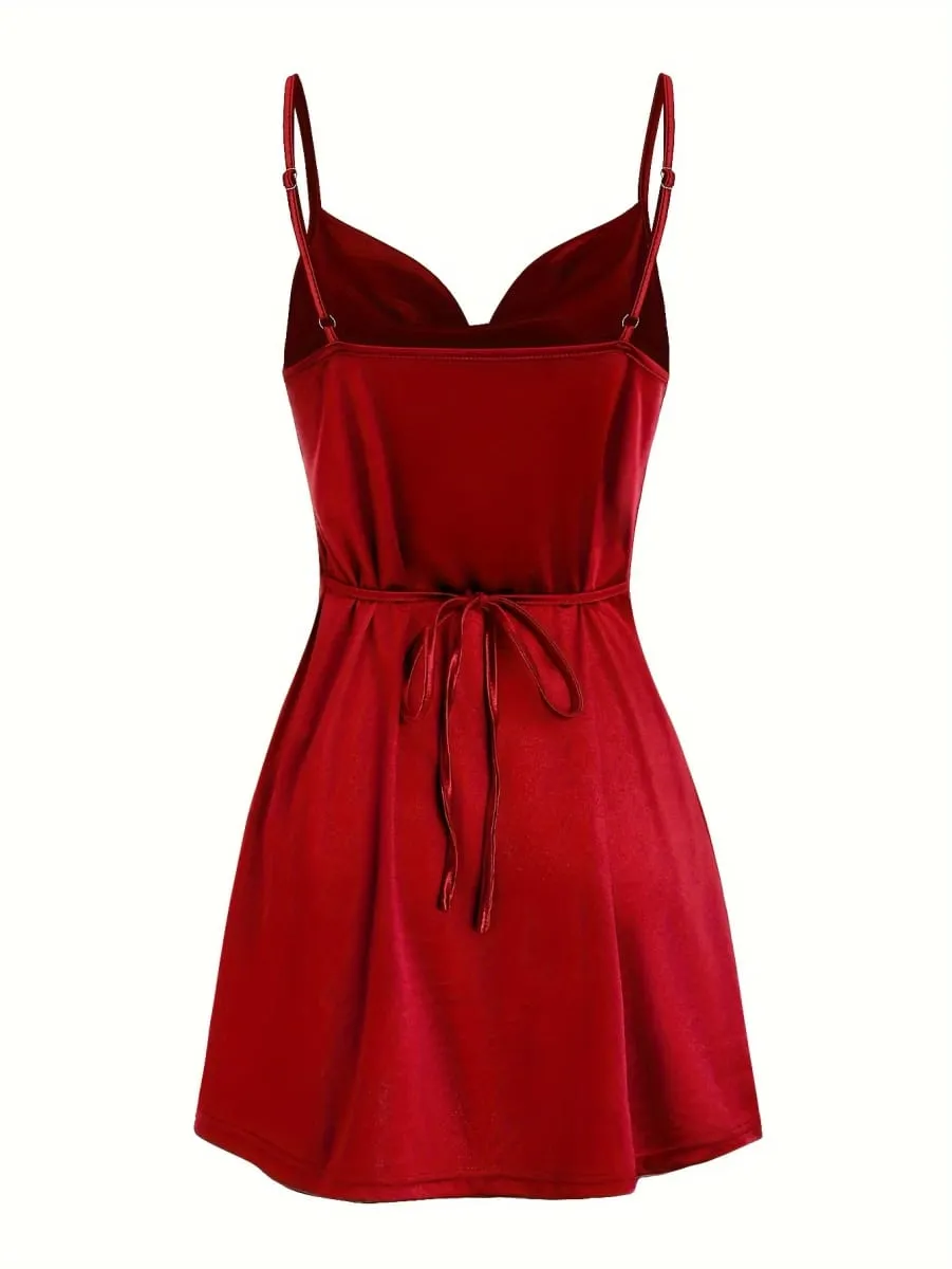 2024 Lady Va Voom Satin Hip Suspender Dress na Pambabae