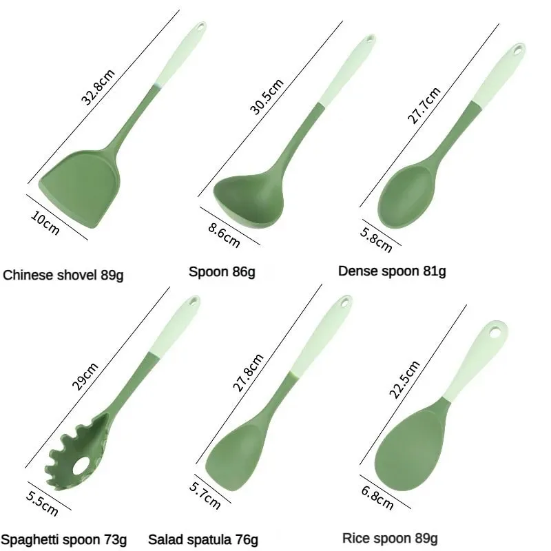 6-Piece Silicone Kitchen Utensil Set: Chinese Spatula Soup Ladle Slotted Turner Pasta Spoon Salad & Honey Scrapers for Non-S
