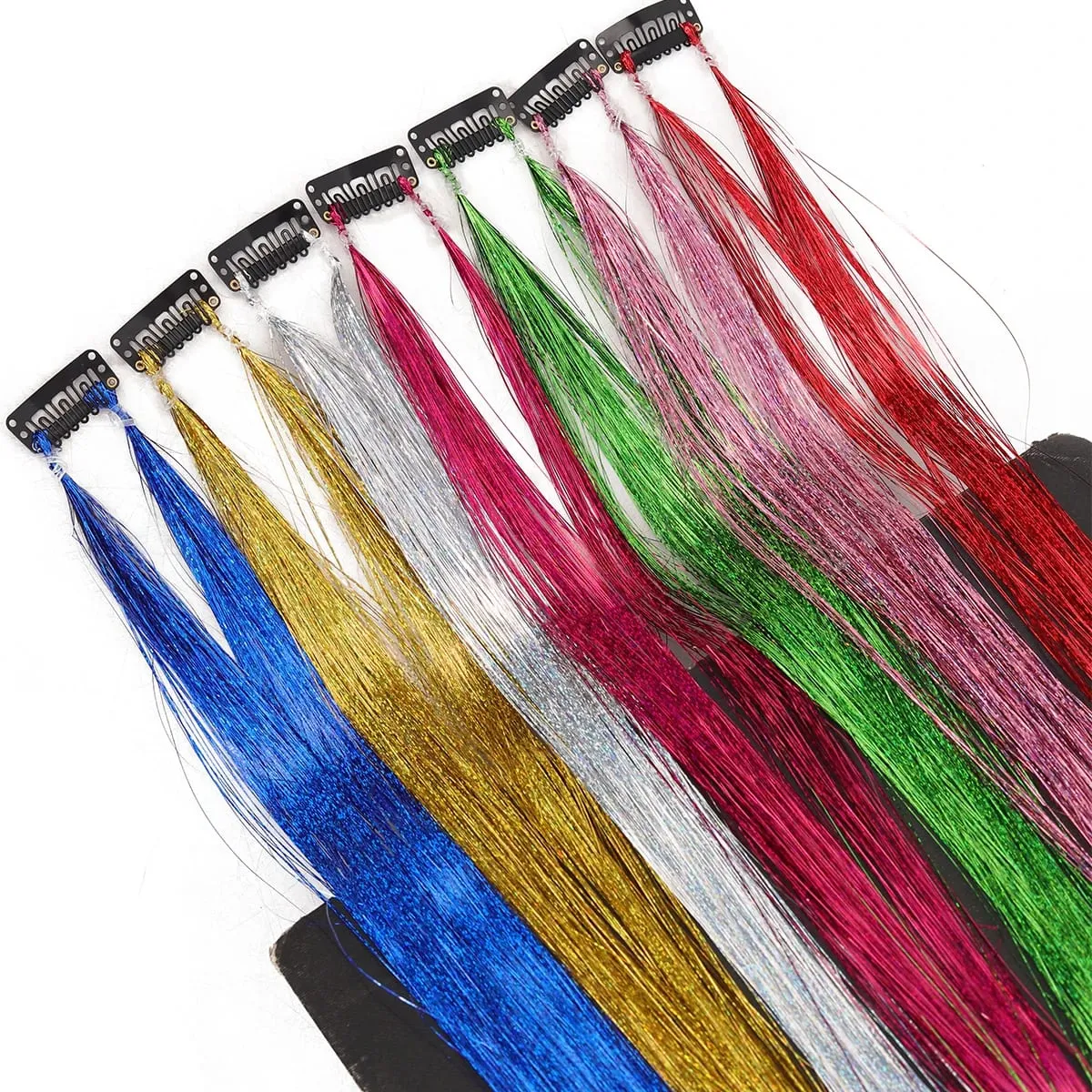 24 inch 1Pcs Colored Hair Extensions with Tinsel Long Straight Hairpiece Color Party Highlights Clip in Synthetic Hair Extension — image 4