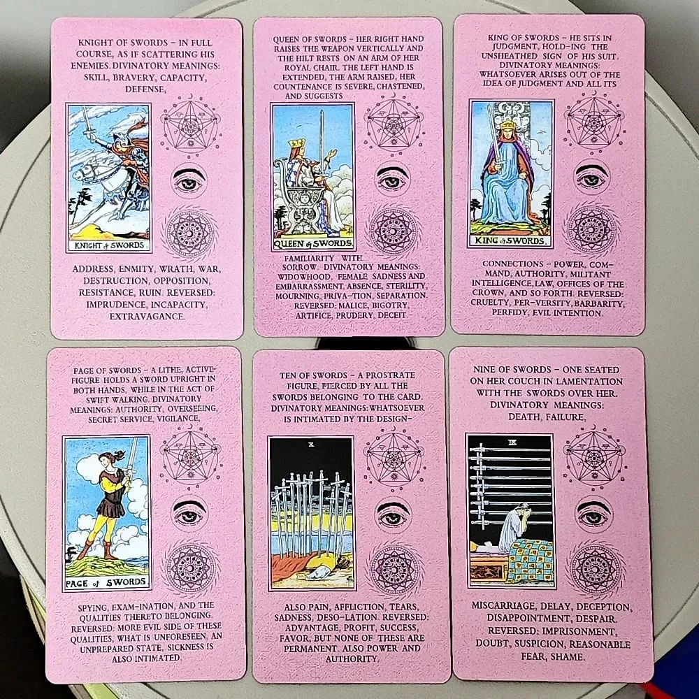 10.3*6cm Pink Learning Tarot 78 Pcs Tarot Cards with Keywords Based on Rider Waite System