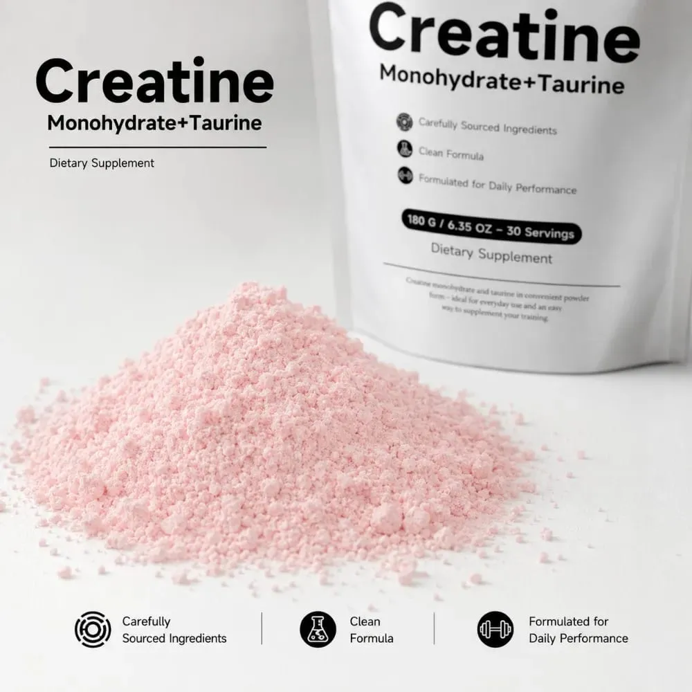 Creatine Monohydrate Taurine Powder 180g 30 Servings Muscle Strength Endurance Performance Workout Fitness Training Supplement