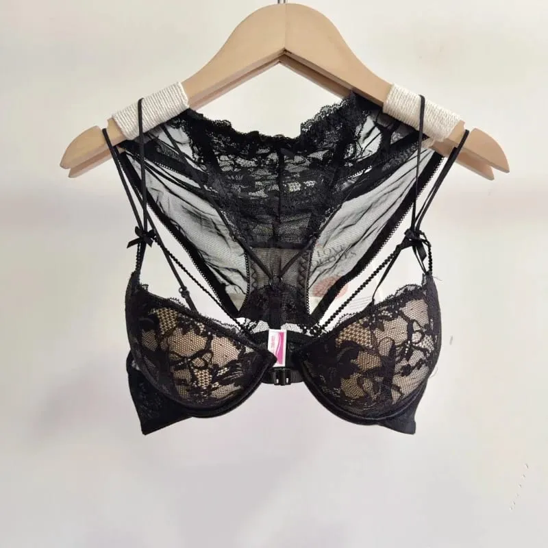 Minimal Romantic Coquette Lace Front Clasp Bra Set Wirefree Ultra Thin Straps Beauty Back Small Bust Create Curvy Lookr MOYISU — image 3