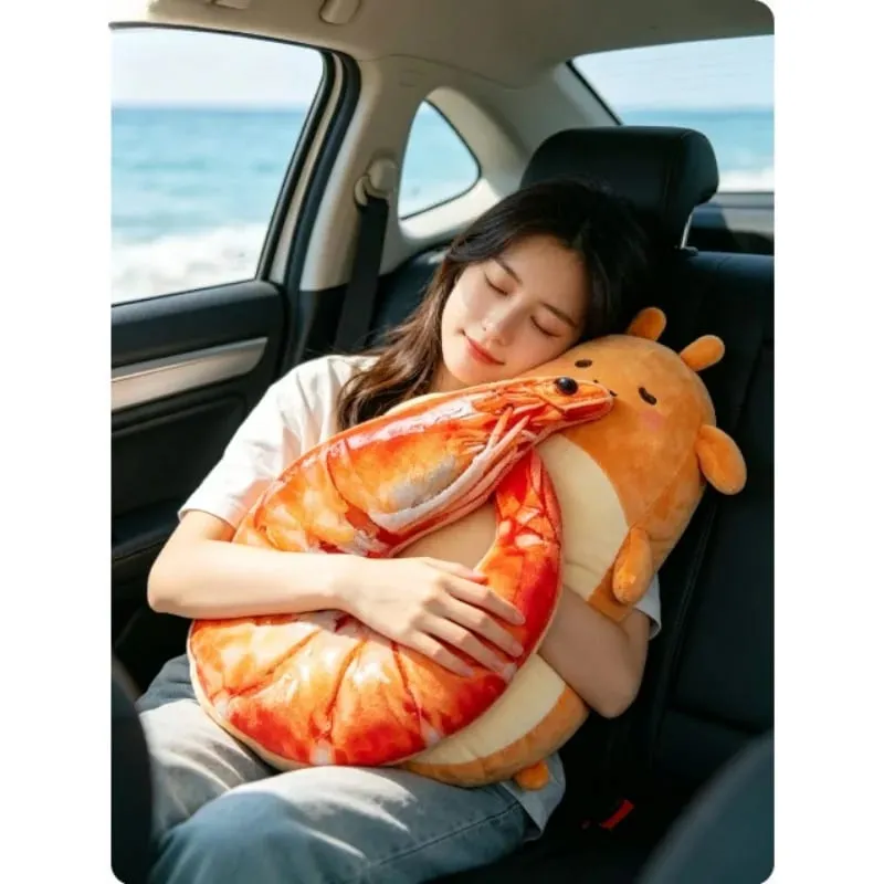 Funny Shrimp Neck Pillow Soft Plush U-shaped Travel Pillow 3D Simulation Neck Cushion for Car Airplane Office Nap — image 5