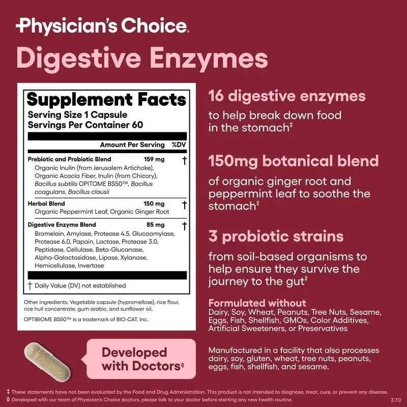 Enzimas digestivas - Saúde intestinal Multienzimas Prebióticos e probióticos orgânicos para saúde digestiva