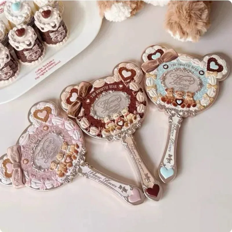 Flower Knows Handheld Makeup Mirror Midsummer Night Strawberry Cupid Bunny Garden Relief Pattern Limited Color Makeup Tool Kit