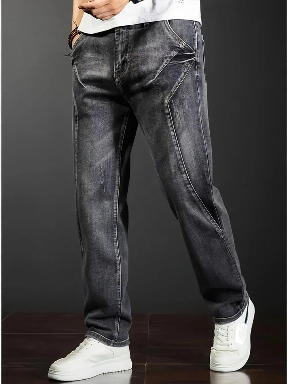 Men's New Straight Leg Stretchable Jeans Casual Pants with Personality Design Comfortable Fit Modern Style — image 6