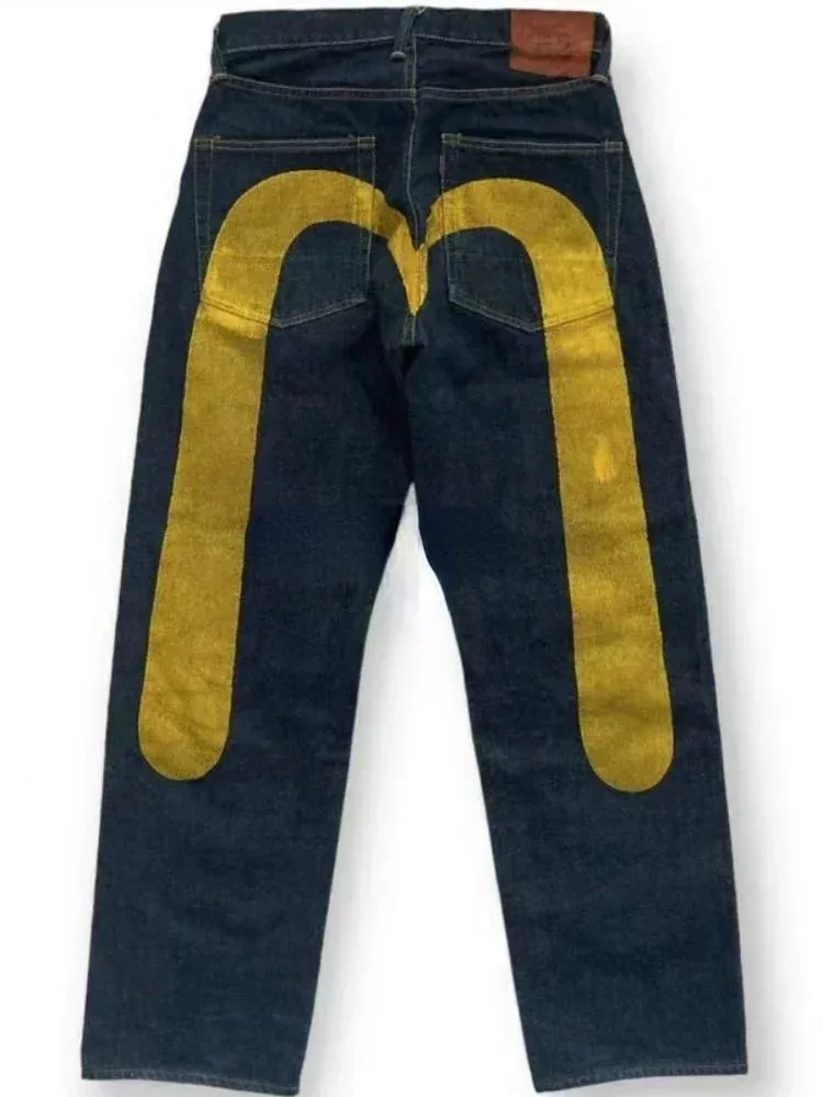 90s Retro Y2K New Hip Hop Straight Jeans Street Best Selling Personalized Printing High Street Men's Casual Loose Jeans Couple