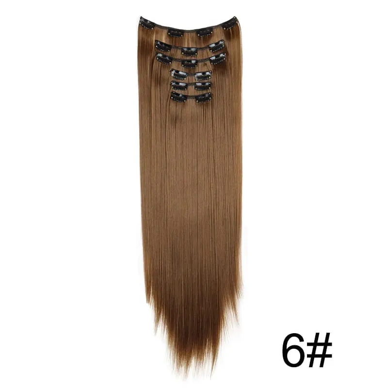 24Inch Synthetic 6pcs/set Long Straight Clip-in Hair Extension Heat Resistant Fiber Hair for Women Hair Accessories — image 15