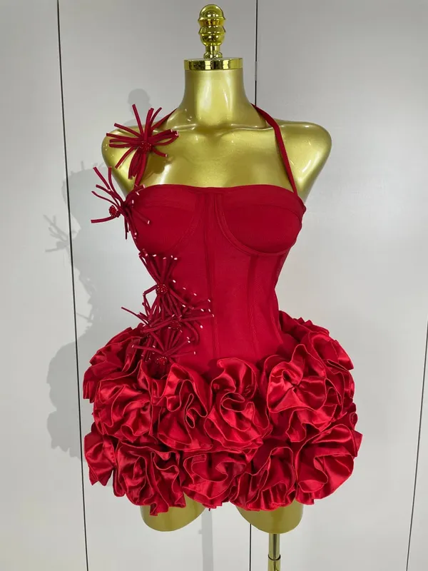 Women Sexy Halter Prom Gown Celebrity Club Two Piece Set Cocktail Elegant Fashion Luxury Birthday Party Red Black Bandage Outfit