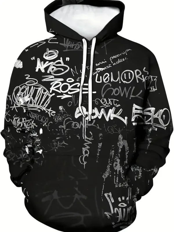 2024 ใหม่ผู้ชายทาสีGraffiti Flowพิมพ์Hoodieสบายๆอินเทรนด์แขนยาวกีฬาTop Streetผู้ชายที่มีสีสันรูปแบบHoodie