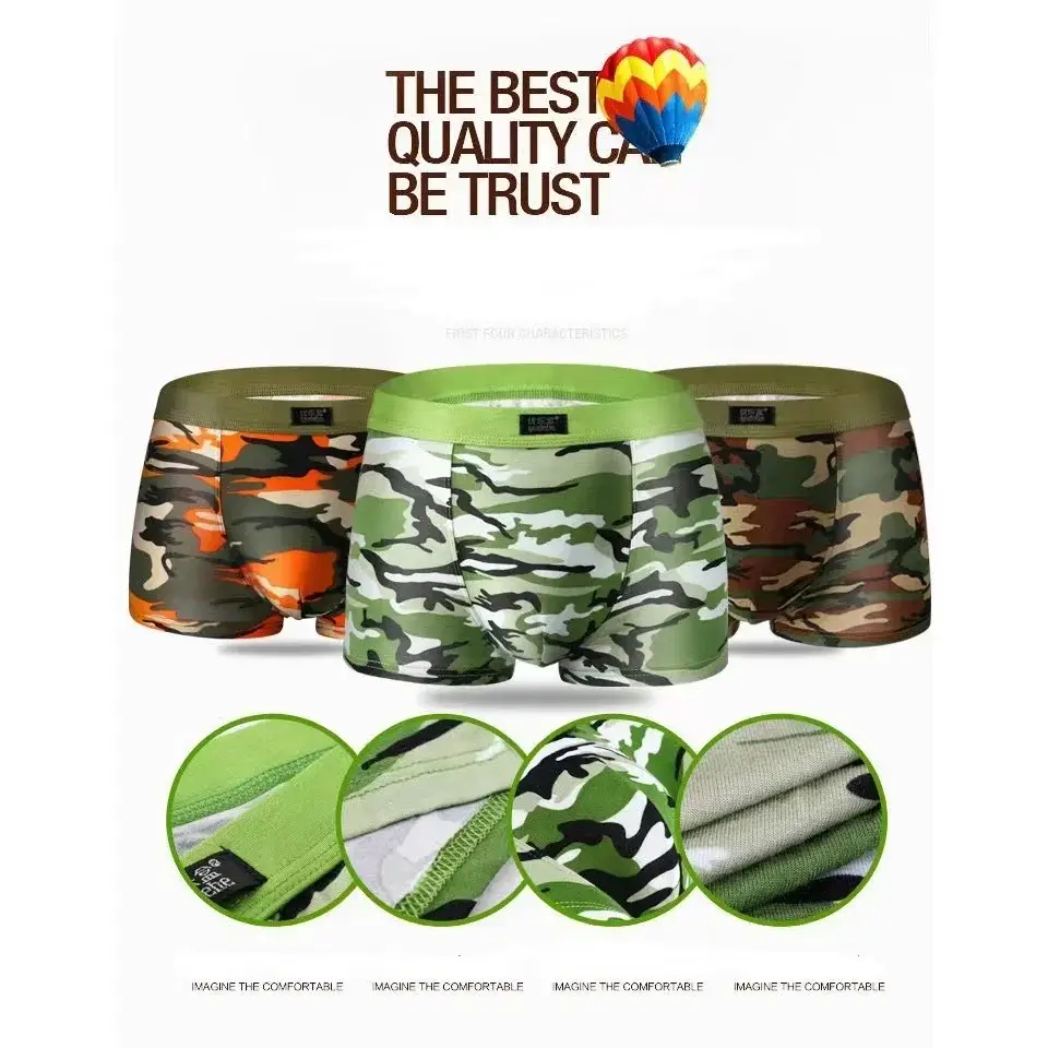 4Pcs/Lot Men's Underwear Camouflage Color Sexy Boxer High-quality Bamboo Fiber Soft Breathable Antibacterial Men's Boxer Shorts