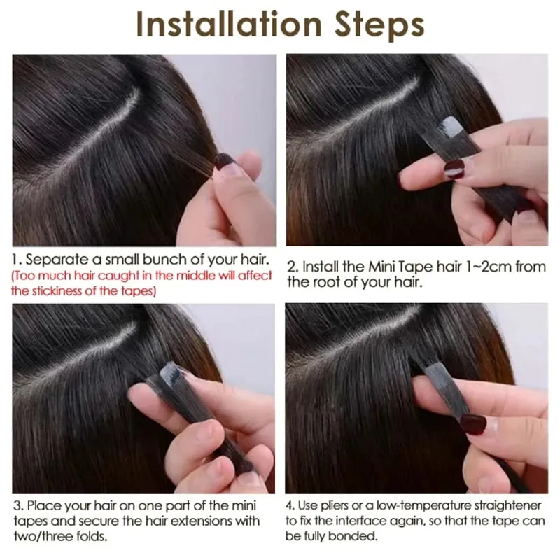 Mini Tape Hair Extensions Human Hair Natural Tape in Hair Extentions 3x0.8cm Invisible Tape 10pcs/pack For Side Hair