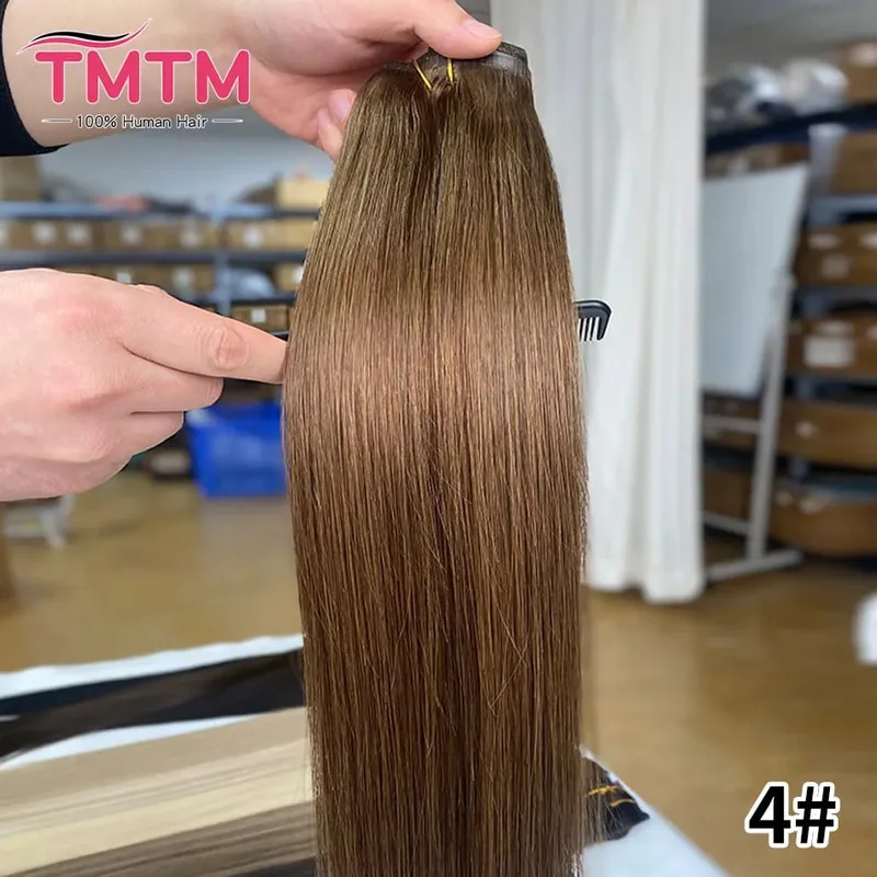Straight PU Clip Ins Human Hair Extensions Black Brown Color 7 Pcs 110g/Set Seamless Invisible PU Weft For Women 100% Human Hair