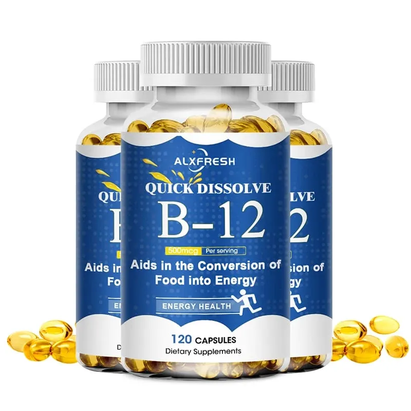 Vitamin B12 Capsules Support Cellular Anemia Energy Production Combat Fatigue Mental Health Mood Stability Maintain Nervous