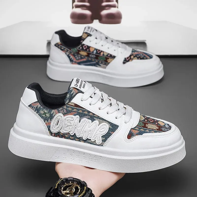 Men Spring Summer Sneakers Platform Board Shoes Ethnic Patchwork Fabric Casual Skateboard Lace Up Male Footwear — image 6
