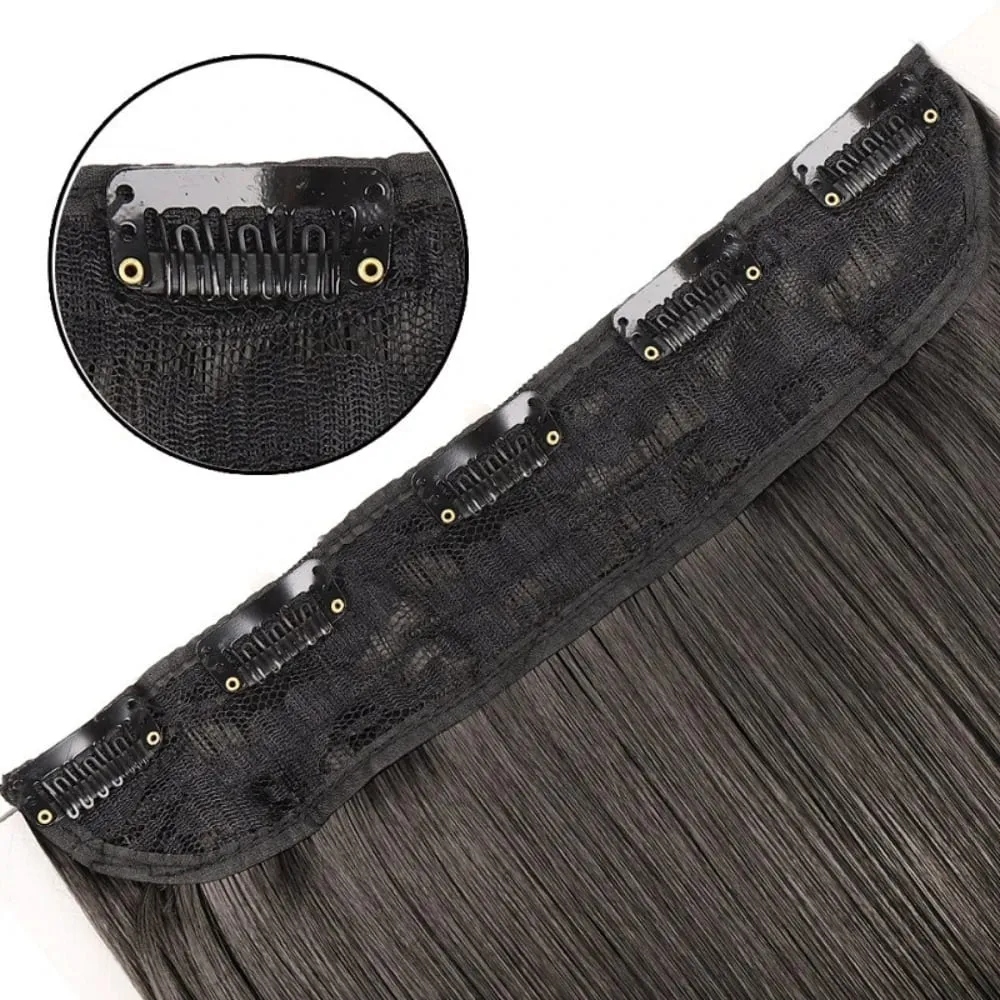 5-Clips Synthetic Heat-Resistant Long Straight Hair Extensions Natural Black Invisible Seamless One-piece Hair Extension Women — image 4