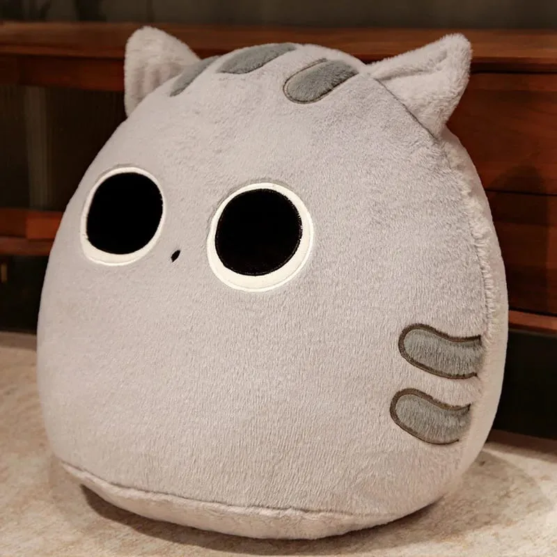 Generic Fluffy Cute Round Black And Brown Cat Plush Pillow Soft Stuffed Plush Toy Sofa Bed Back Cushion Home Decor For Adult