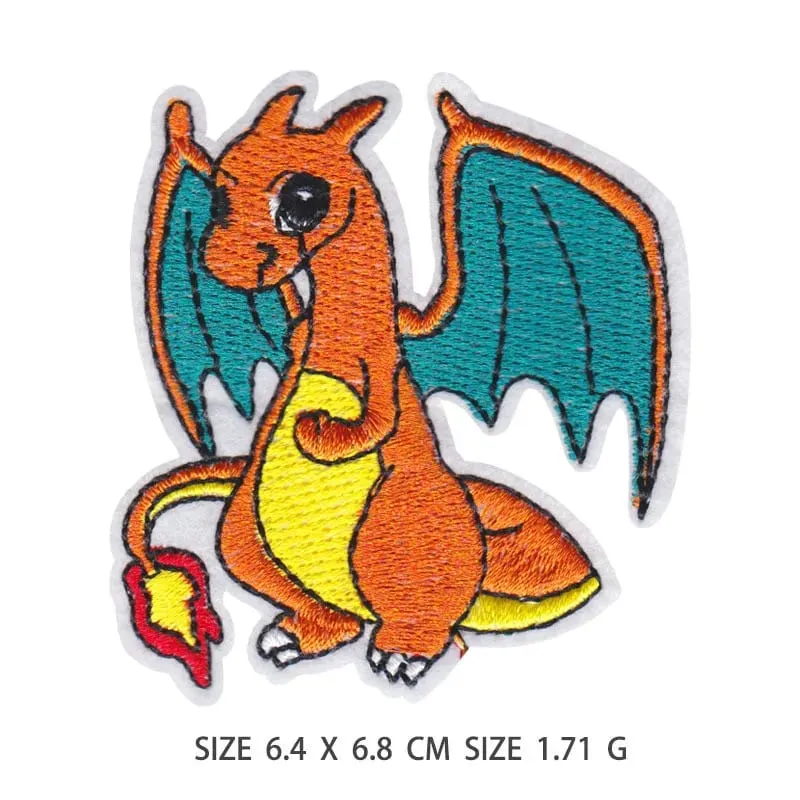 30 Style Cloth Patch Pikachu Charizard Clothes Stickers Sew on Embroidery Patches Applique Iron on Clothing Cartoon DIY Garment