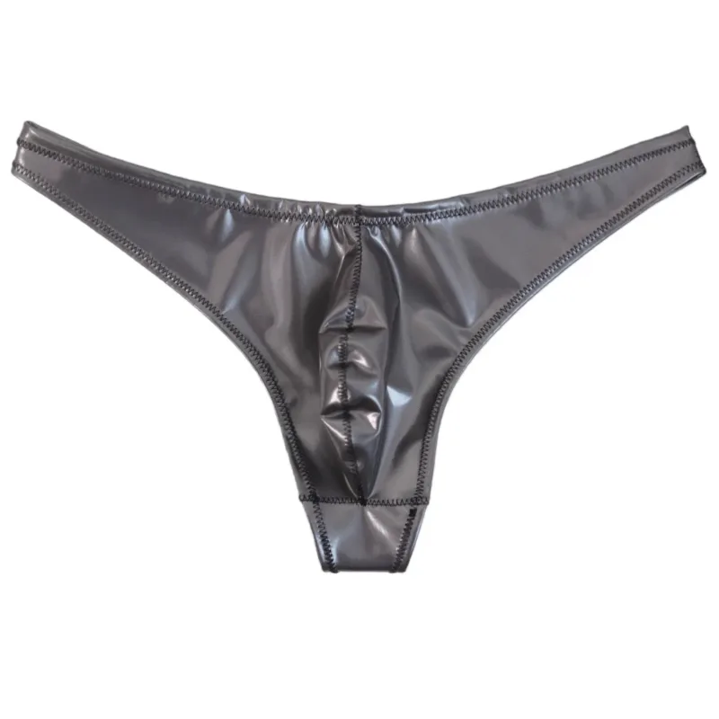 Pria Seksi Ukuran Besar Lateks PVC Mengkilap Panas Pendek Cembung U Kantong G-string Pakaian Dalam Modis Celana Ketat Lingeries PU Celana Panggung — image 8