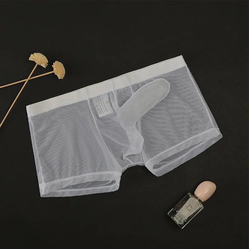 Biancheria intima leggera trasparente da uomo sexy in rete trasparente trasparente con boxer traspiranti, mutandine boxer maschili con separazione di proiettili