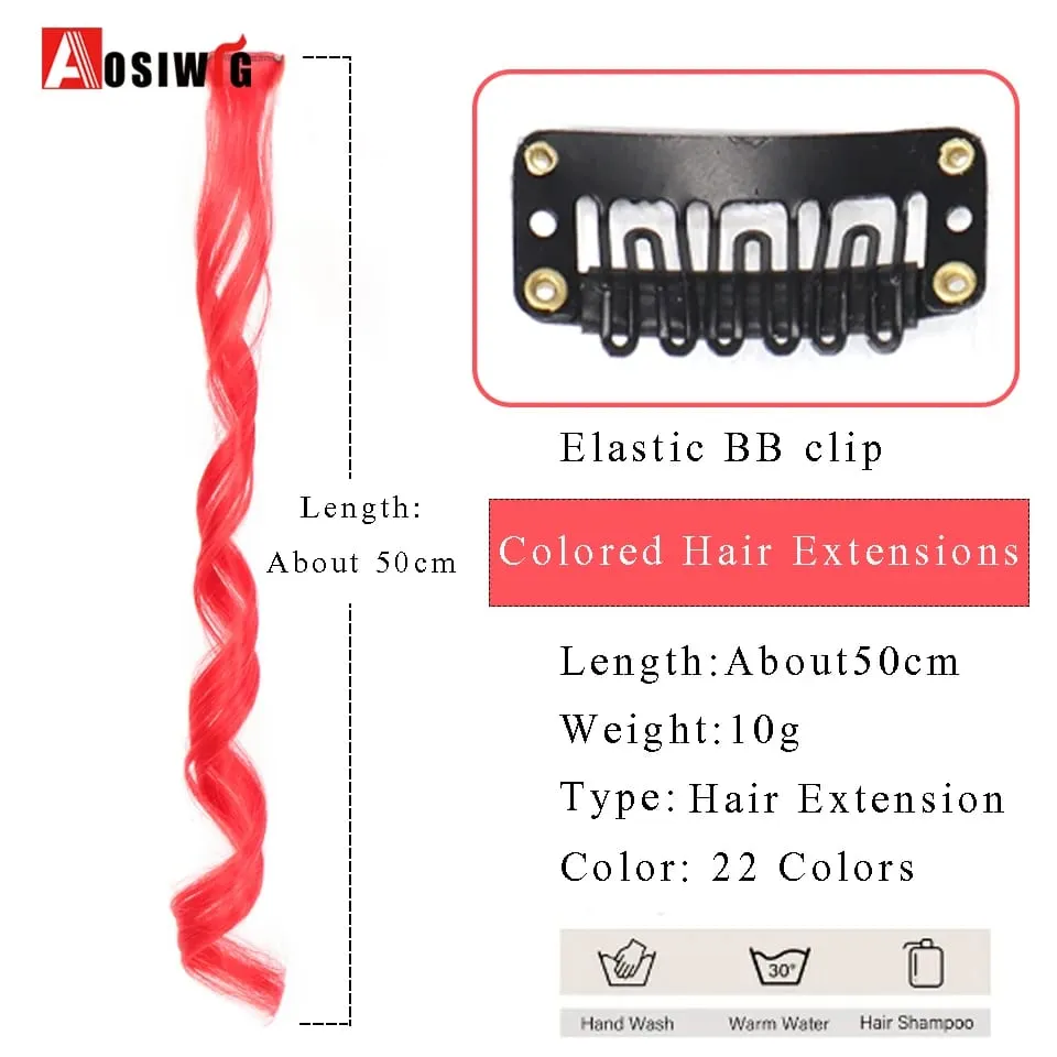 22" Synthetic Long Straight Rainbow Highlight Colored Hair Extensions Clip In One Piece Ombre Pink Purple Green Yellow For Wome