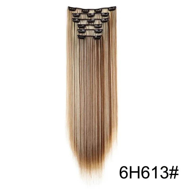 24Inch Synthetic 6pcs/set Long Straight Clip-in Hair Extension Heat Resistant Fiber Hair for Women Hair Accessories — image 16