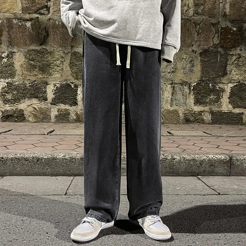 Brand Men's Jeans Korean Version Student Casual Pants High Street Straight Loose Wide Leg Jeans Black Grey Blue Baggy Jeans