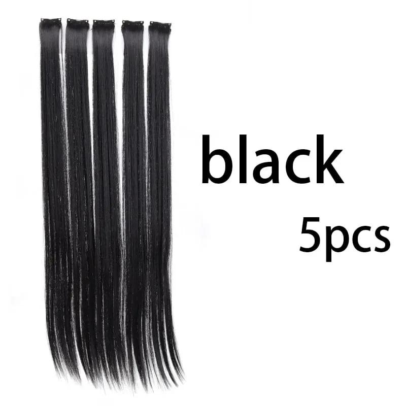 24 Inch Women's Elegant Clip On Synthetic Wig - Natural Style Long High Gloss Straight Hair Piece Wig Extension