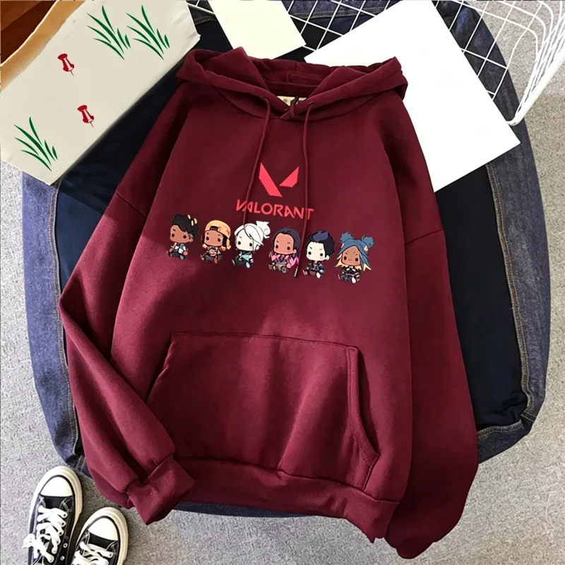 Hoodie Katun Pria Gambar Cetak 2D Anime Valorant Pulover Ukuran Besar Kasual Kaus Fashion Jalanan Populer Pakaian Pria Tren
