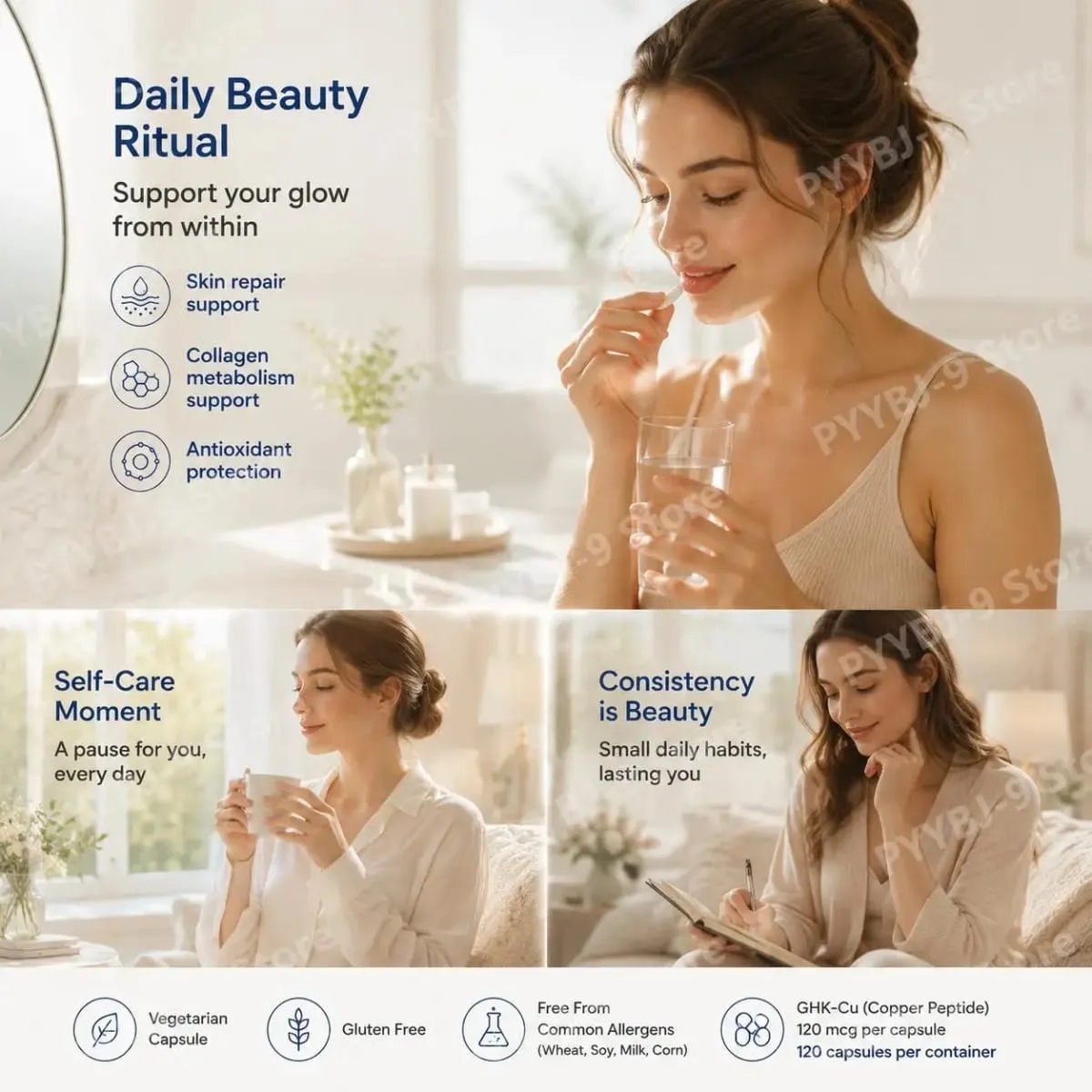 GHK-Cu Copper Peptide Capsules for Skin Repair Support Collagen Metabolism Support and Antioxidant Protection - 120 Capsules