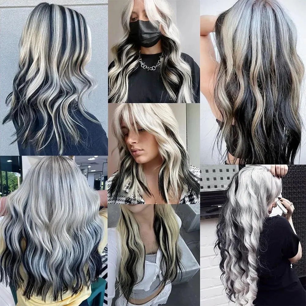 10Pieces 22 inch Colored Hair Extensions Multi-colors Party Highlights Clip in Synthetic Hair Extensions