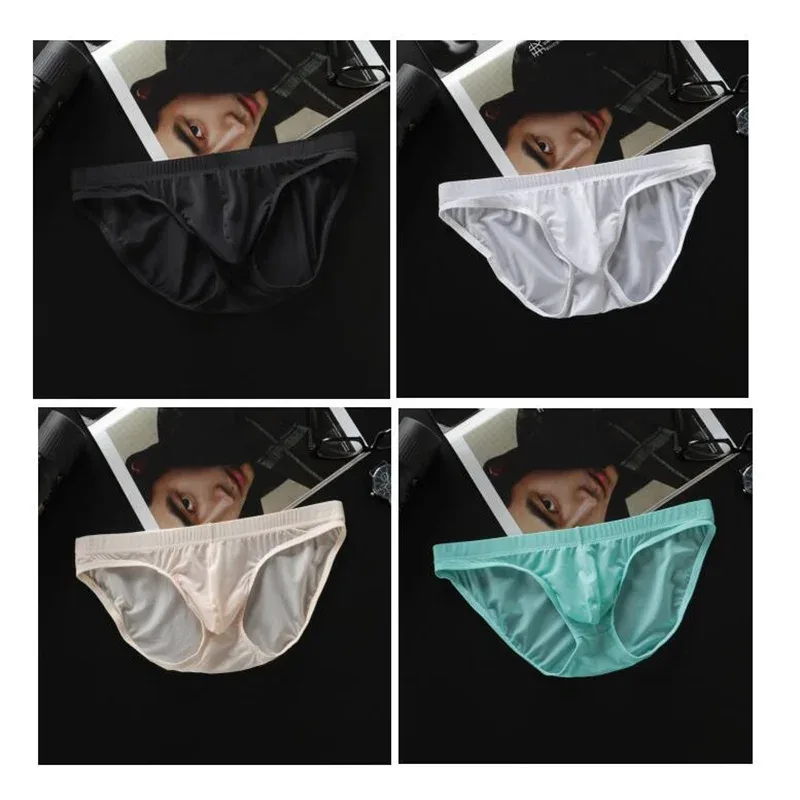 4 Pcs/pack M-4XL Ultra-thin Ice Silk Men Seamless Briefs Transparent Mens Sexy Bikini Underwear Male U Pouch Panties
