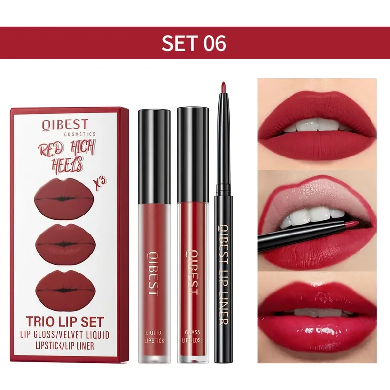 Matte Liquid Lipstick&Lip Liner&Lip Gloss 3Pcs Sets Long Lasting Non-stick Cup Red Black Purple Lip Tint Cosmetics Kits — image 15