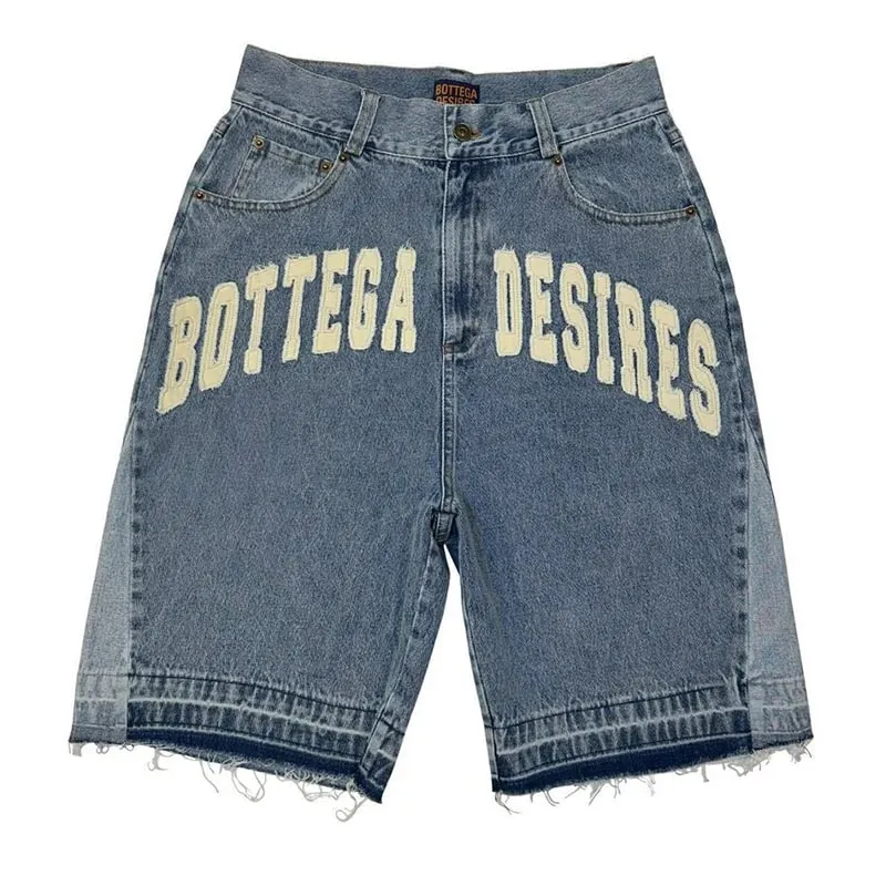 Amerikanischen Stil Harajuku Retro Denim Shorts mit Buchstaben Stickerei Übergroße Jeans Männer Y2k Lose Beiläufige Vielseitige Shorts Frau