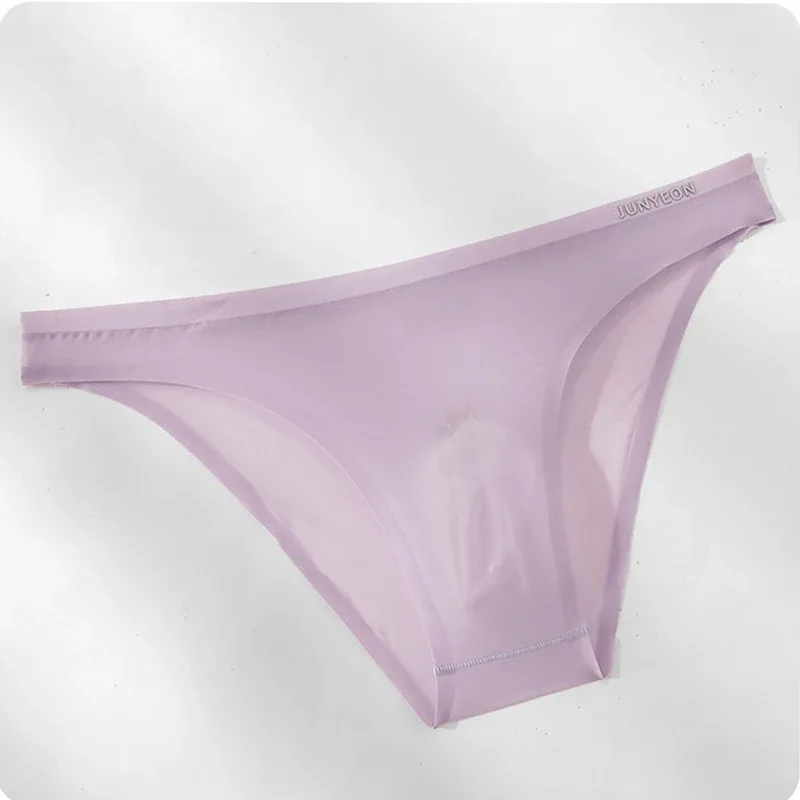 Dikişsiz çabuk kuruyan erkek külot iç çamaşırı düz renk buz ipek ultra-ince külot seksi nefes 3D kese külot iç çamaşırı