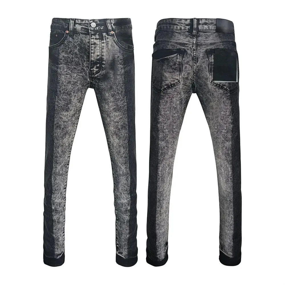 Jeans Men Fashion Classic style Retro Wash black paint Hole Repair Low Rise Stretch Skinny Pleated Ripped Frayed Jeans Trousers