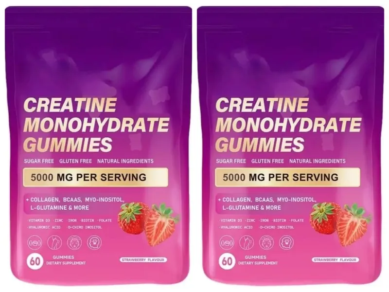 60 Count Creatine Monohydrate Gummie with Collagen Biotin Vitamin D3 & Hyaluronic Acid Daily Pre & Post Workout Recovery Support