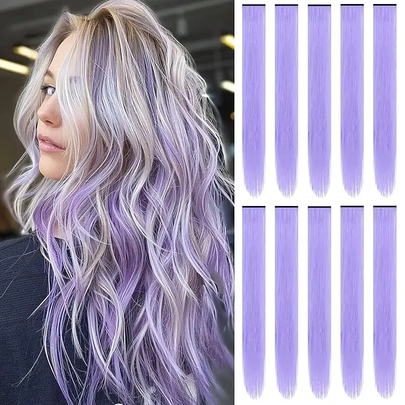 1 5 11 Pcs/lot Clip in Hair Extensions Multi-Colors Highlights Synthetic Hair 22 inch Rainbow Hairpieces for Girls Women Kids