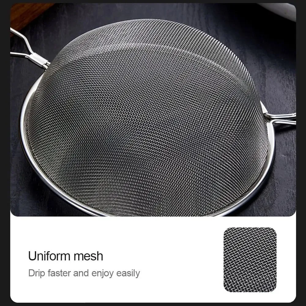 Stainless Steel Flour Filter Screen Double Ear Screen Handle Fine Mesh Strainer Cooking Spoon Soybean Milk Snack French Fries