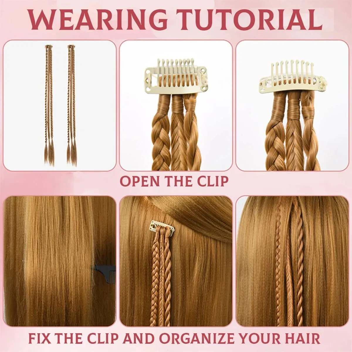 Braid Hair Extensions Clip in Hair Extensions One Clip Long Natural Soft Synthetic Hairpieces for Women Highlights