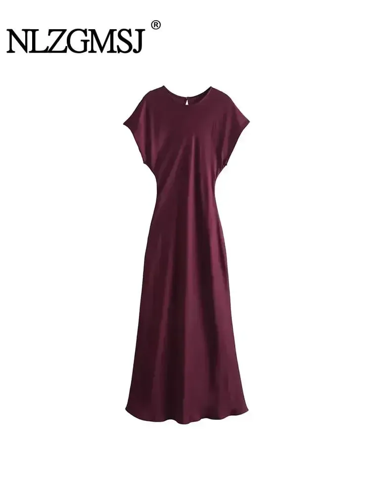 Vestido Midi de satén para mujer, vestidos largos para mujer, vestidos de noche elegantes y elegantes, vestido de fiesta para mujer