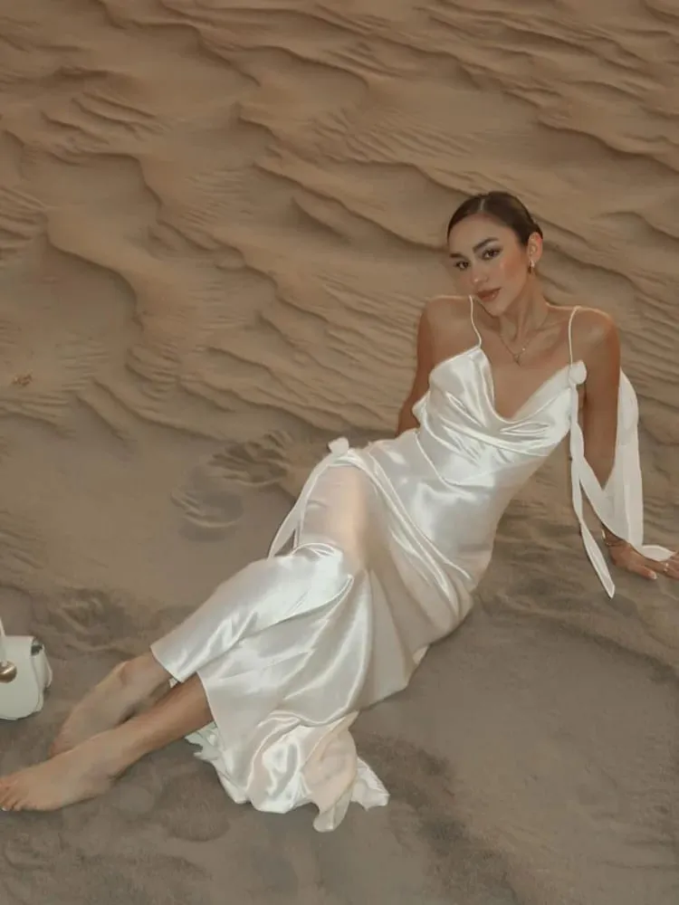 Elegant 3d Flowers Backless Dress Women Bodycon Swing Collar Sleeveless White Sling Maxi Robe 2025 Summer Lady Evevning Vestidos
