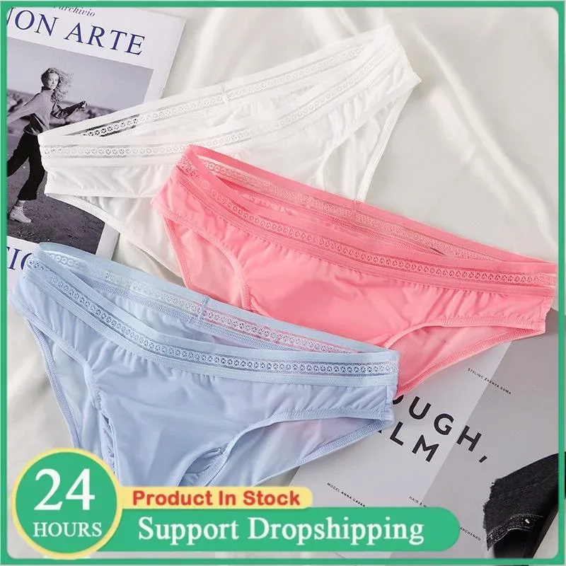 New Men's Ice Silk Briefs Ultra-thin Quick Dry High Elastic Lace Waistband Panties Sexy Seamless Breathable Bikini Underwear