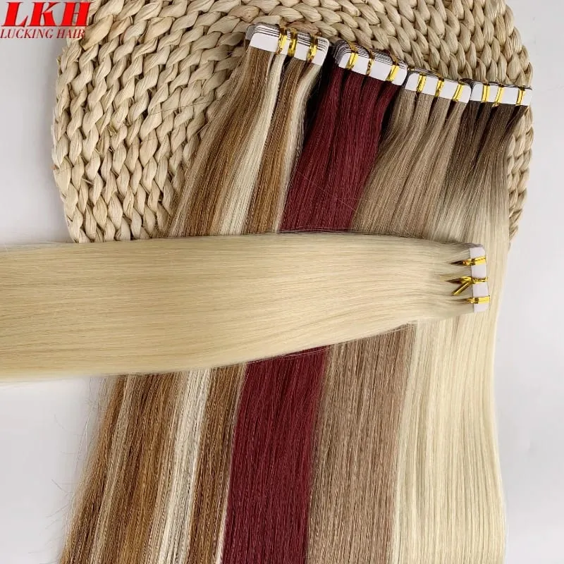 Luckinghair Wholesale 100% Virgin Double Drawn Straight Invisible Human Hair Tape in Extensions Wave Style