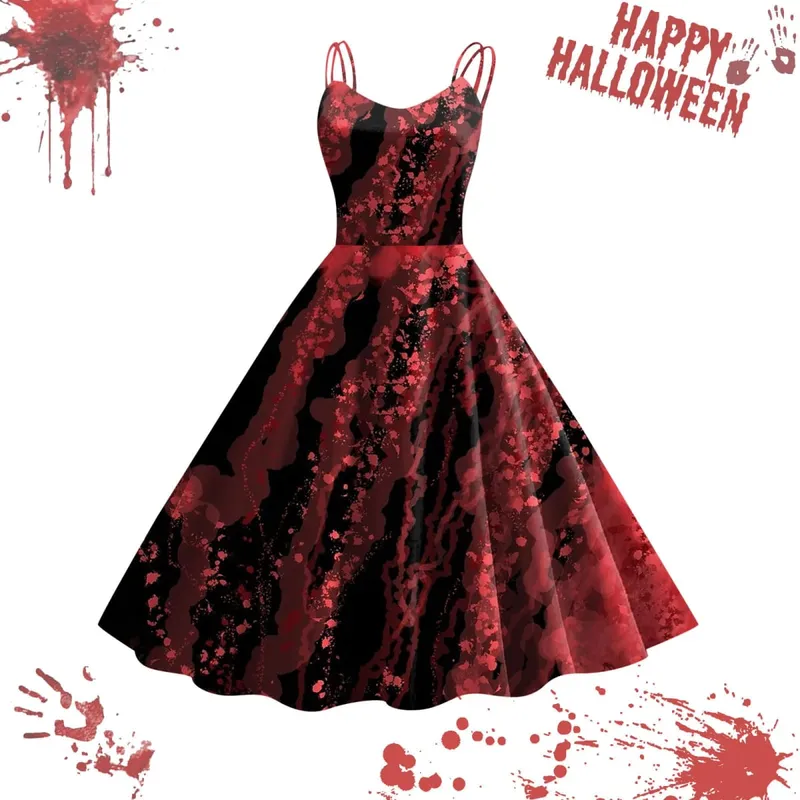 Halloween Horrible Blood Dresses For Women Masquerade Carnival Party Outfits Cosplay Costumes Disguise Roleplay A-Line Dress