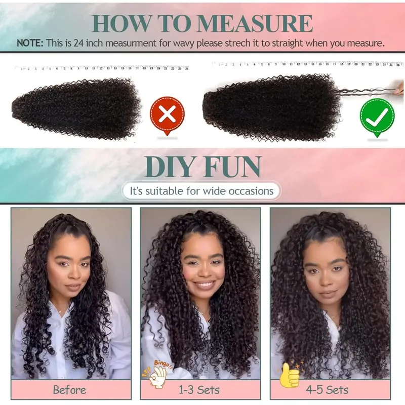 Women's Clip-In Curly Hair Extensions Synthetic Wavy Fibers Lightweight & Breathable Fashion Icon Hairpiece for Daily Wear