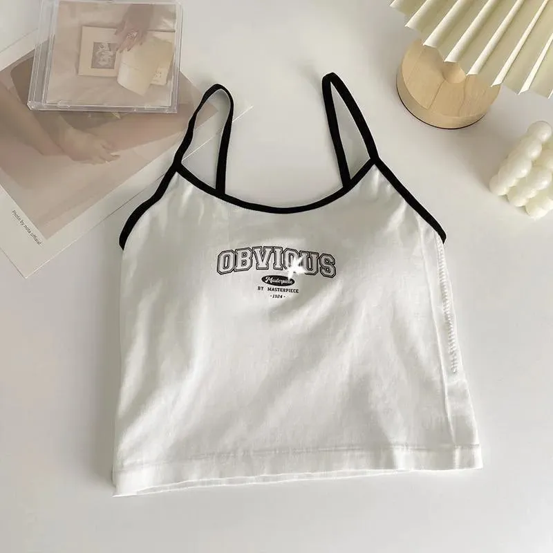 Summer Hot Picture Printing Girl Student Spaghetti-Strap Camisole Top Sexy Outerwear Fixed Cup Chest Pad Chest Wrap Underwear Fe