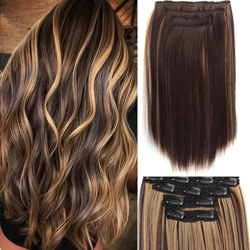 Syntetisk 4st Clip in Hair Extensions 14 tums raka hårförlängningar med BB Clips Osynligt sömlöst hårstycke för kvinnor